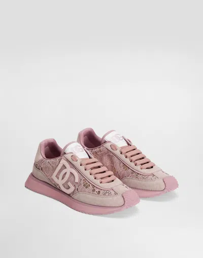 Dolce & Gabbana Dg Cushion Sneakers In Lace And Calfskin In Pattern