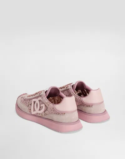 Dolce & Gabbana Dg Cushion Sneakers In Lace And Calfskin In Pattern