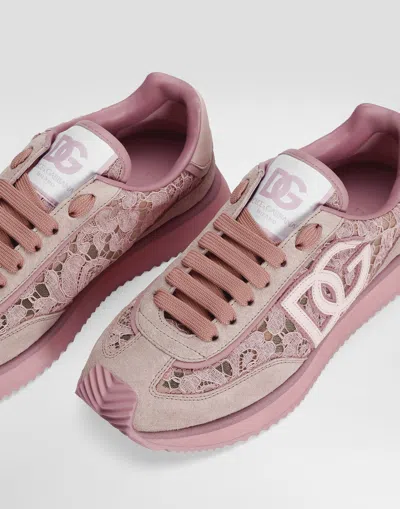 Dolce & Gabbana Dg Cushion Sneakers In Lace And Calfskin In Pattern