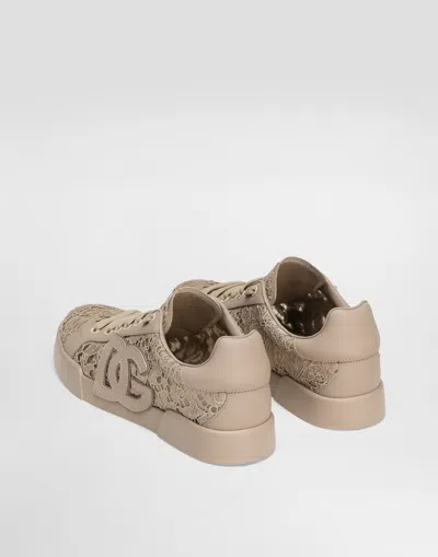 Dolce & Gabbana Portofino Light Strobel Sneakers In Taormina Lace And Calfskin
