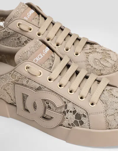Dolce & Gabbana Portofino Light Strobel Sneakers In Taormina Lace And Calfskin