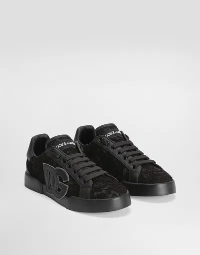 Dolce & Gabbana 'strobel Lace Overlay Round Toe Sneakers' In Black