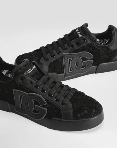 Dolce & Gabbana 'strobel Lace Overlay Round Toe Sneakers' In Black