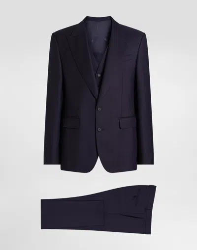 Dolce & Gabbana Single-breasted Micro-patterned Wool Suit In Blue