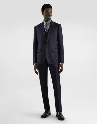 Dolce & Gabbana Single-breasted Micro-patterned Wool Suit In Blue