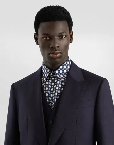 Dolce & Gabbana Single-breasted Micro-patterned Wool Suit In Blue