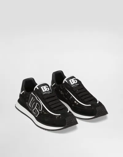 Dolce & Gabbana Dg Cushion Sneakers In Calfskin And Fabric In Multi