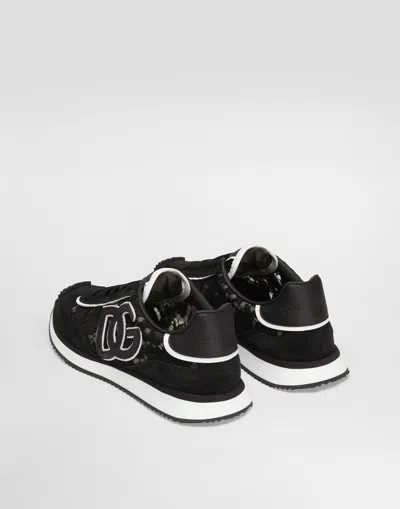 Dolce & Gabbana Dg Cushion Sneakers In Calfskin And Fabric In Multi