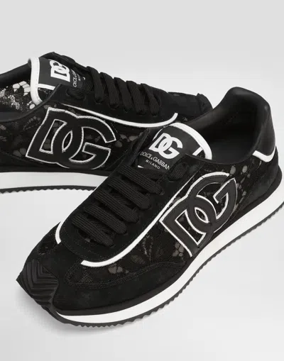 Dolce & Gabbana Dg Cushion Sneakers In Calfskin And Fabric In Multi