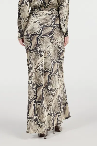 Roberto Cavalli Python Printed Silk Satin Long Skirt In Gray
