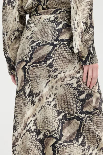 Roberto Cavalli Python Printed Silk Satin Long Skirt In Gray