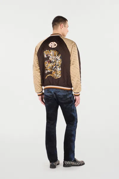 Roberto Cavalli Tiger-embroidered Quilted Bomber Jacket In Brown