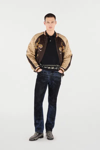 Roberto Cavalli Tiger-embroidered Quilted Bomber Jacket In Brown