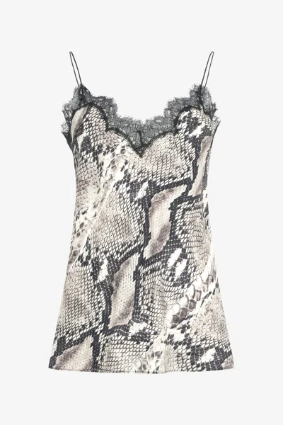 Roberto Cavalli Silk Top With Python Print In Gray