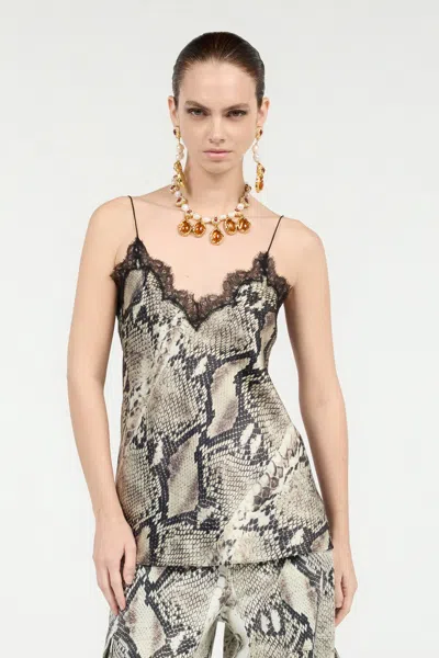 Roberto Cavalli Silk Top With Python Print In Gray