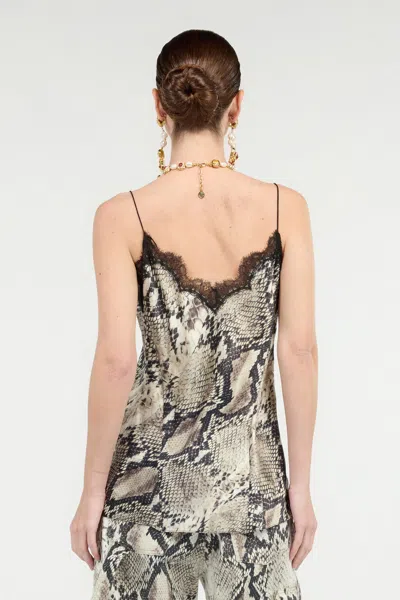 Roberto Cavalli Silk Top With Python Print In Gray