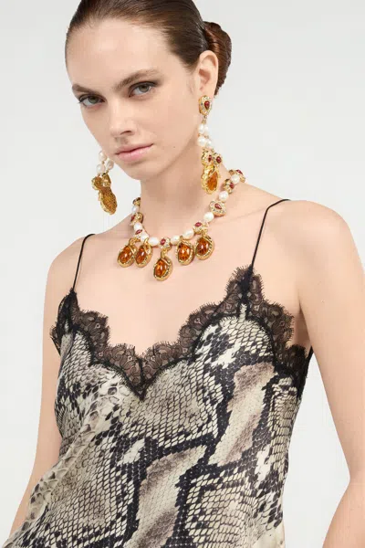 Roberto Cavalli Silk Top With Python Print In Gray