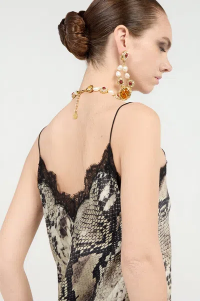 Roberto Cavalli Silk Top With Python Print In Gray