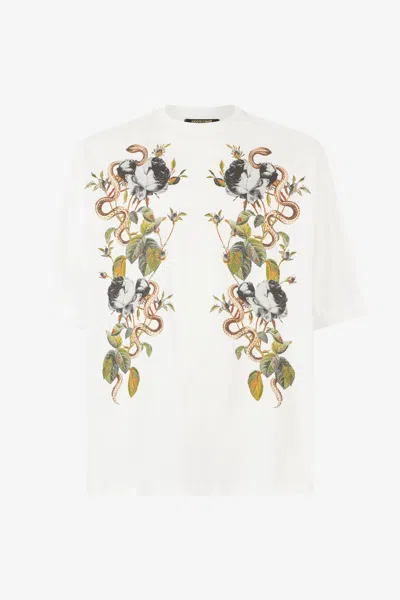 Roberto Cavalli T-shirt With Roses And Snakes