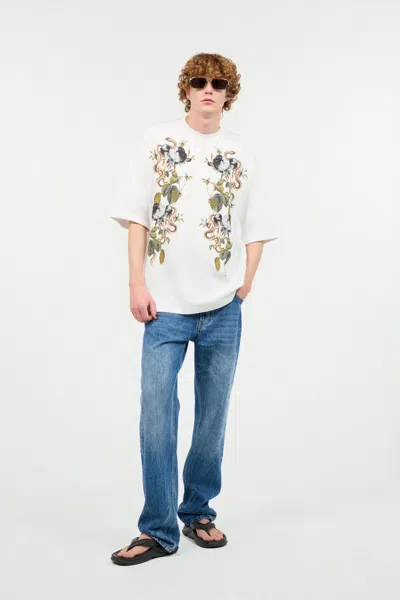 Roberto Cavalli T-shirt With Roses And Snakes