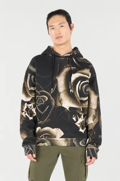 Roberto Cavalli Rose-print Hooded Sweatshirt In Black