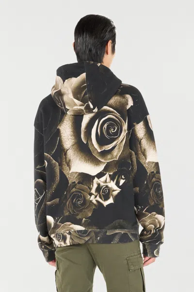 Roberto Cavalli Rose-print Hooded Sweatshirt In Black
