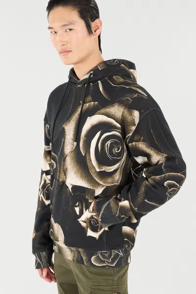 Roberto Cavalli Rose-print Hooded Sweatshirt In Black