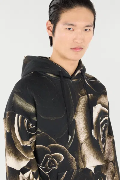 Roberto Cavalli Rose-print Hooded Sweatshirt In Black