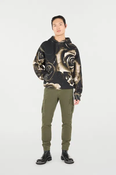 Roberto Cavalli Rose-print Hooded Sweatshirt In Black