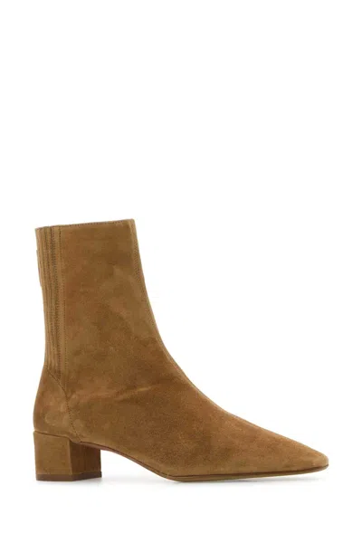Aquazzura Suede Block Heel Ankle Boots Saint Honorè In Brown