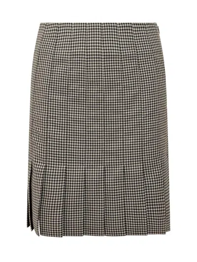 Ferragamo Pleated Gingham Mini Skirt In Brown