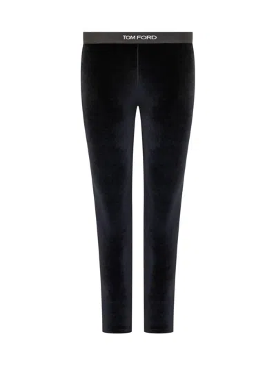 Tom Ford Stretch Lustrous Velour Signature Leggings Trousers Black