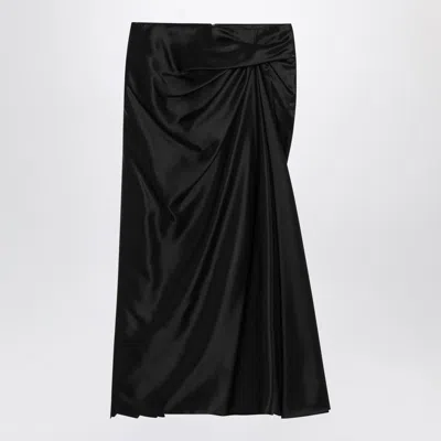 Balenciaga Asymmetric Frayed Gathered Draped Satin Midi Skirt