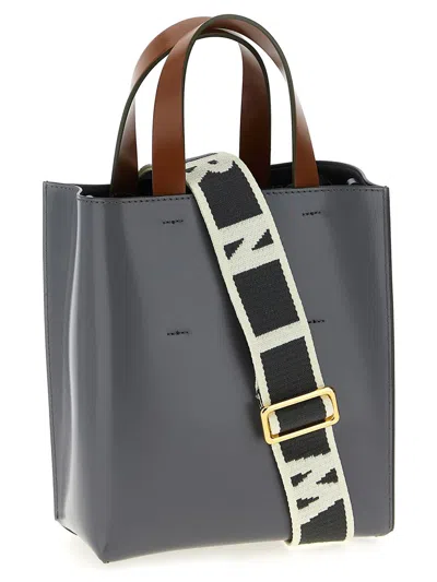 Marni Mini Museo Handbag With Adjustable Strap And Dual Top Handles In Blue