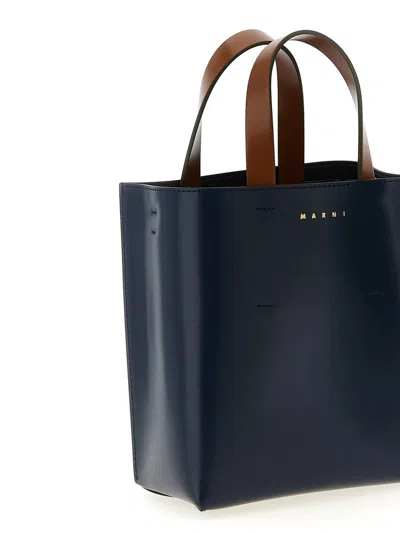 Marni Mini Museo Handbag With Adjustable Strap And Dual Top Handles In Blue