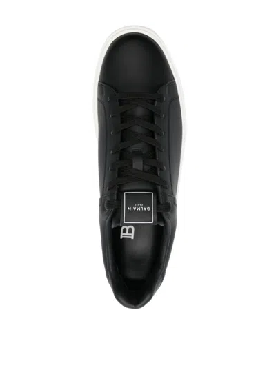 Balmain B Court Sneakers In Black Calfskin