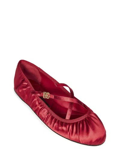 Dolce & Gabbana Ballerinas Satin Leather Sole In Red