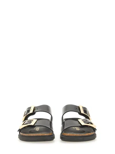 Birkenstock Arizona Droplet Buckle High Shine Black Slides In Black
