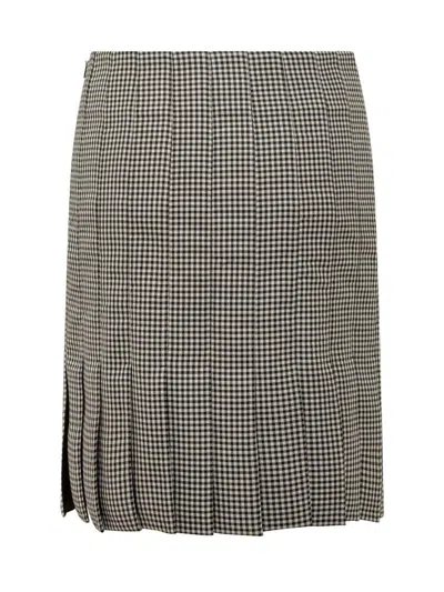 Ferragamo Pleated Gingham Mini Skirt In Brown