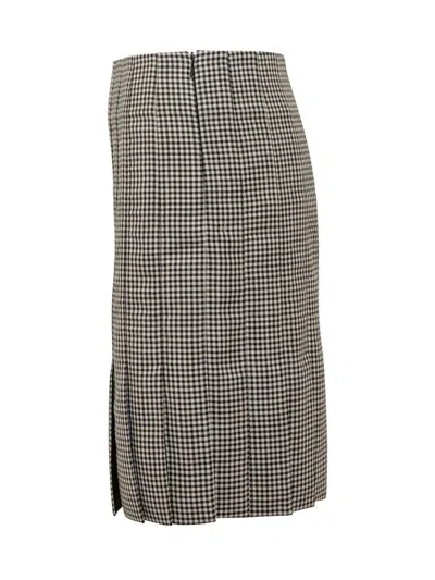 Ferragamo Pleated Gingham Mini Skirt In Brown