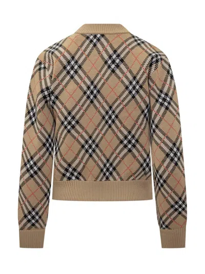 Burberry Cropped Check Knit Sweater With Ribbed Details In Multi