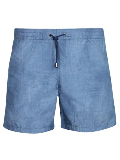 Canali Blue Microfiber Boxer Swim Shorts