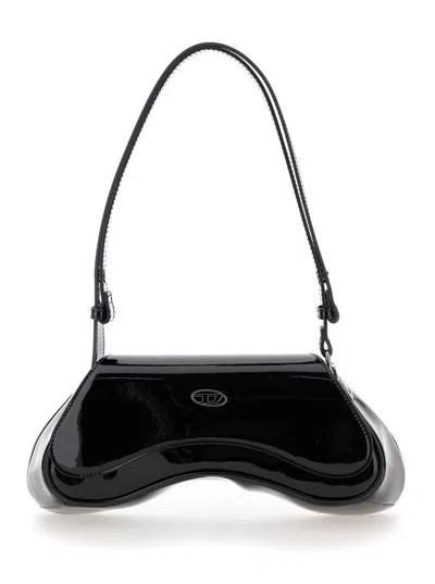Diesel Play Black Shoulder Bag With Logo Plate In Tech Fabric Woman