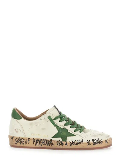 Golden Goose Ball Star Distressed Finish Leather Sneaker With Graffiti Print Shoes In White
