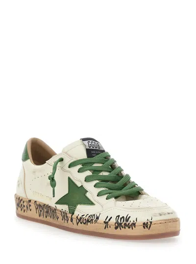 Golden Goose Ball Star Distressed Finish Leather Sneaker With Graffiti Print Shoes In White
