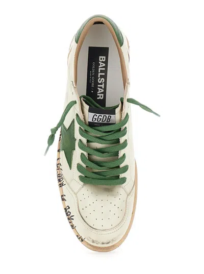 Golden Goose Ball Star Distressed Finish Leather Sneaker With Graffiti Print Shoes In White