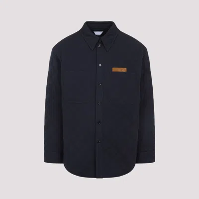 Bottega Veneta Quilted Cotton Overshirt With Front Pocket And Rounded Hem In Blue