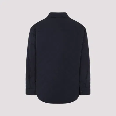Bottega Veneta Quilted Cotton Overshirt With Front Pocket And Rounded Hem In Blue