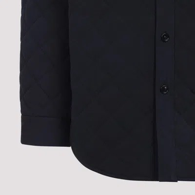 Bottega Veneta Quilted Cotton Overshirt With Front Pocket And Rounded Hem In Blue