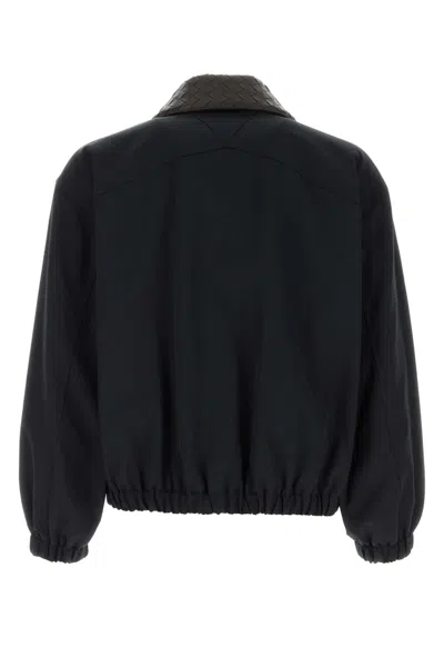 Bottega Veneta Mens Midnight Blue Intrecciato-collar Blouson Cotton-blend Jacket In Black